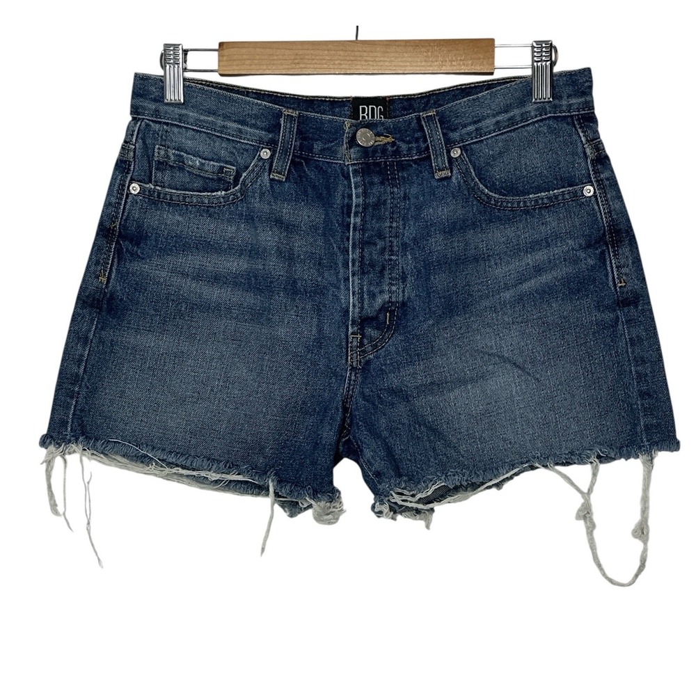 BDG Jean Shorts Women's Size 25 Blue Distressed Button Fly Classic Boyfriend